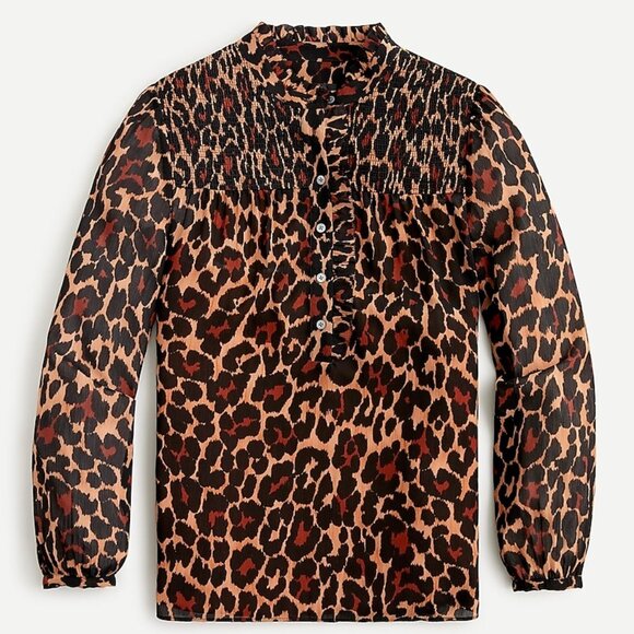 NEW J.Crew Smocked Popover Top in Leopard Crinkle - Picture 2 of 9